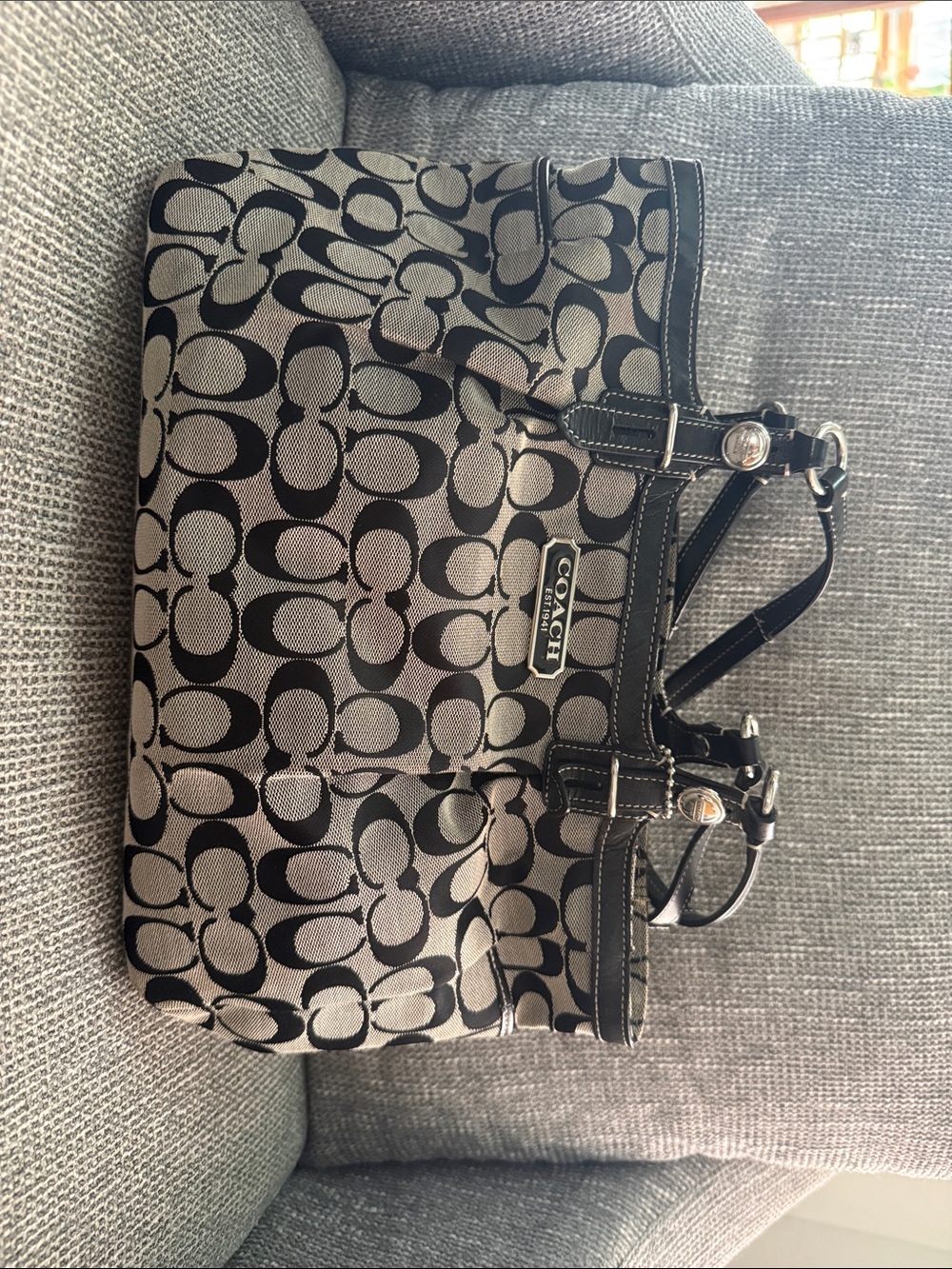 Coach Black and Grey Signature Shoulder Bag
